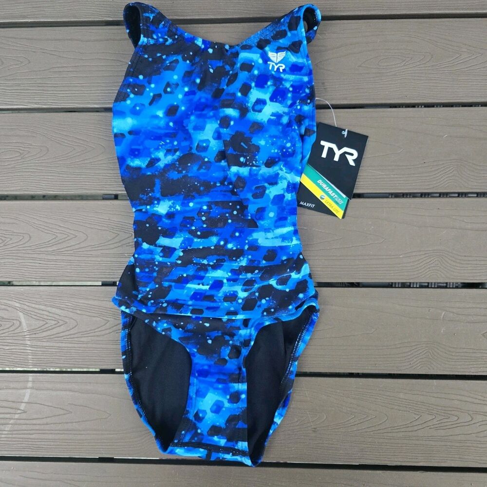 TYR Women's Durafast Lite Vega Blue Maxfit One Piece Women Swim Sz 28 New - Picture 1 of 3